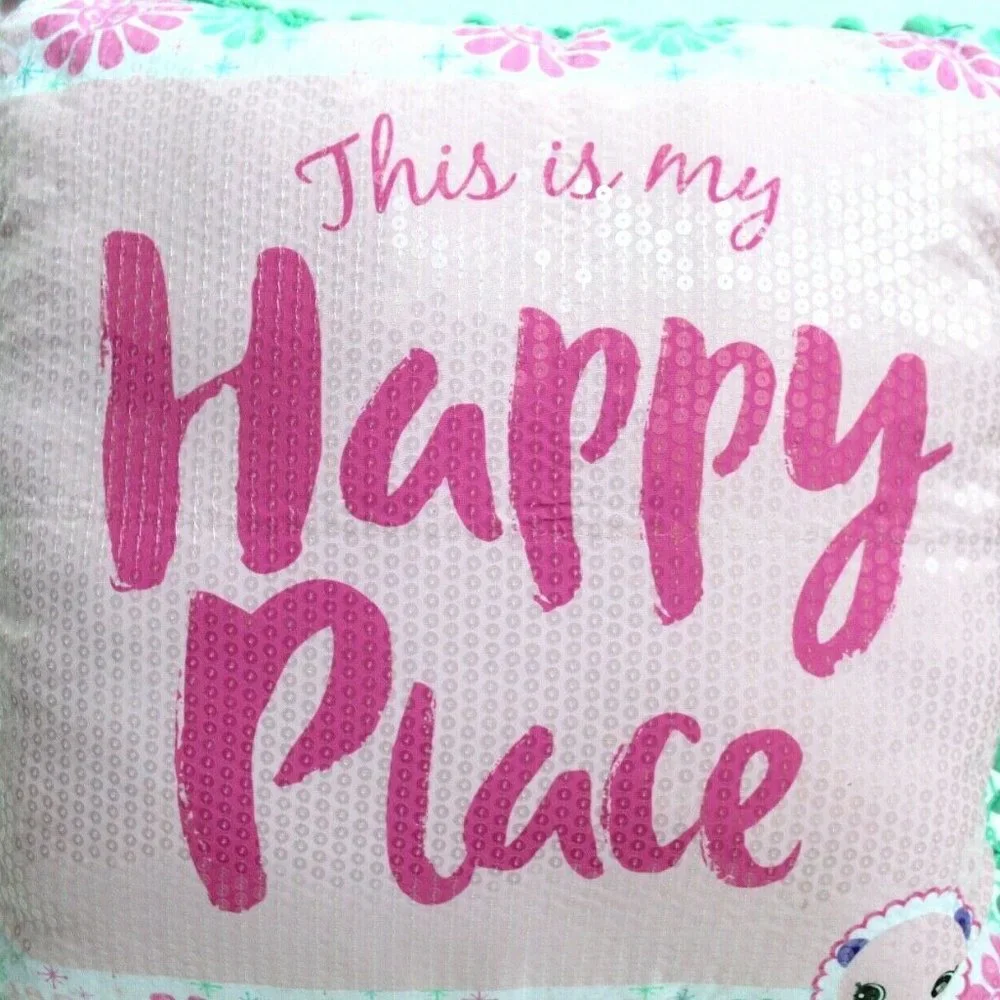 Shopkins Happy Places Sequins Pompom Trim Pillow Pink